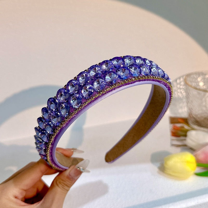 Double row geometric circular purple rhinestone women&