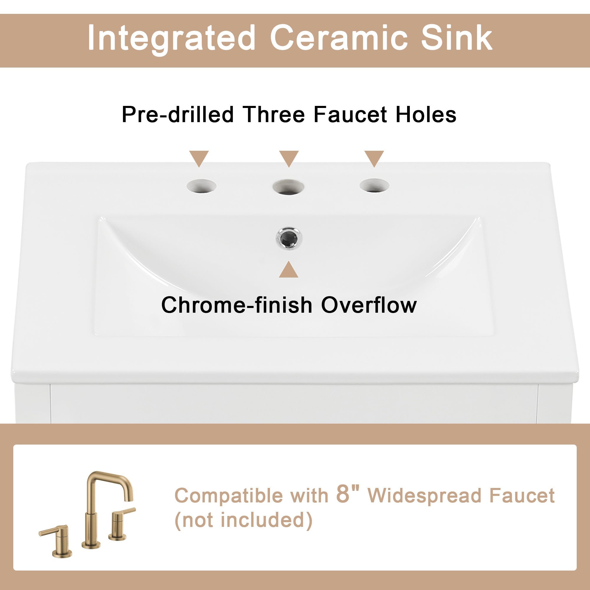 24" Bathroom Vanity with Sink, Bathroom Vanity Cabinet with One Drawer and Doors, Adjustable Shelf, Solid Wood and MDF, White