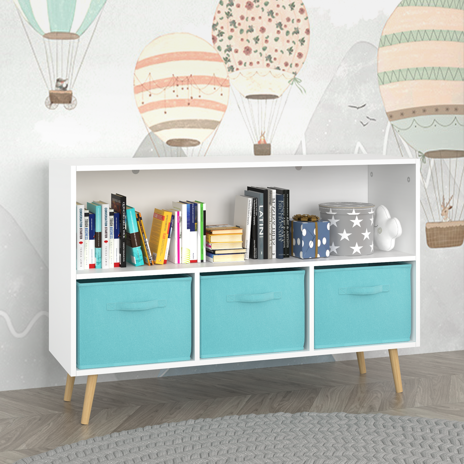 Kids bookcase with Collapsible Fabric Drawers Children&