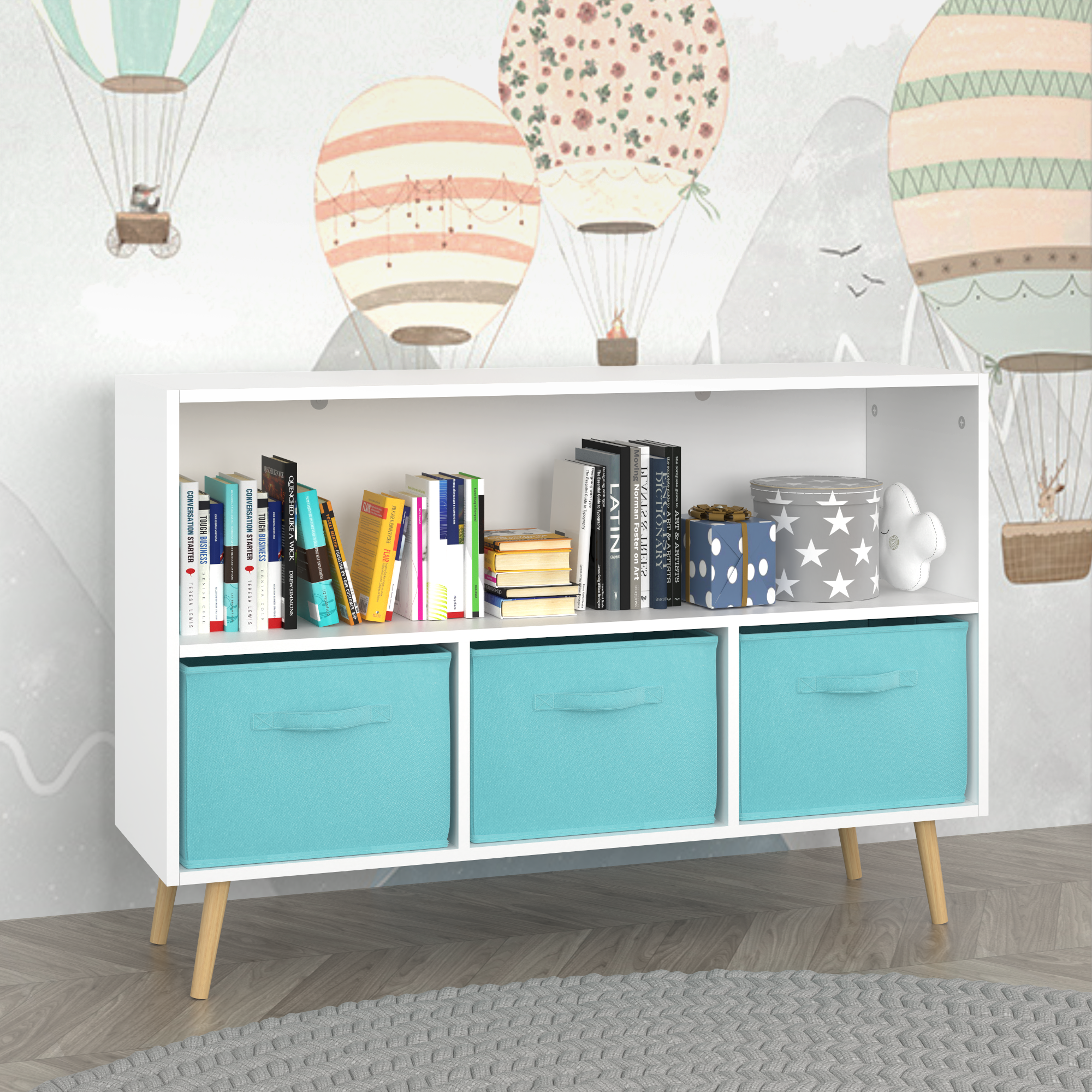 Kids bookcase with Collapsible Fabric Drawers Children&