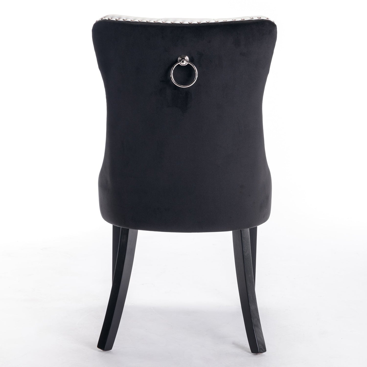 Tufted solid wood PU and velvet cushioned dining chairs with wooden leg nail head decoration 2-piece set in white and black