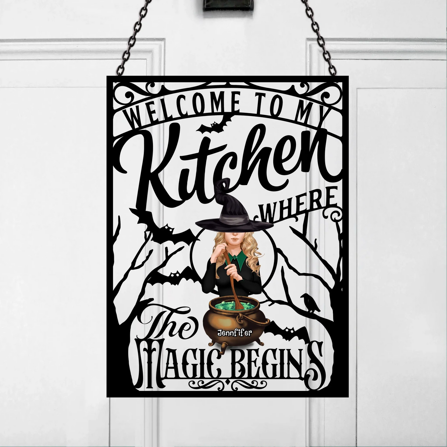 Personalized Witch Kitchen Metal Sign - Gift Idea For Witch Lover - Welcome To My Kitchen Where The Magic Begins