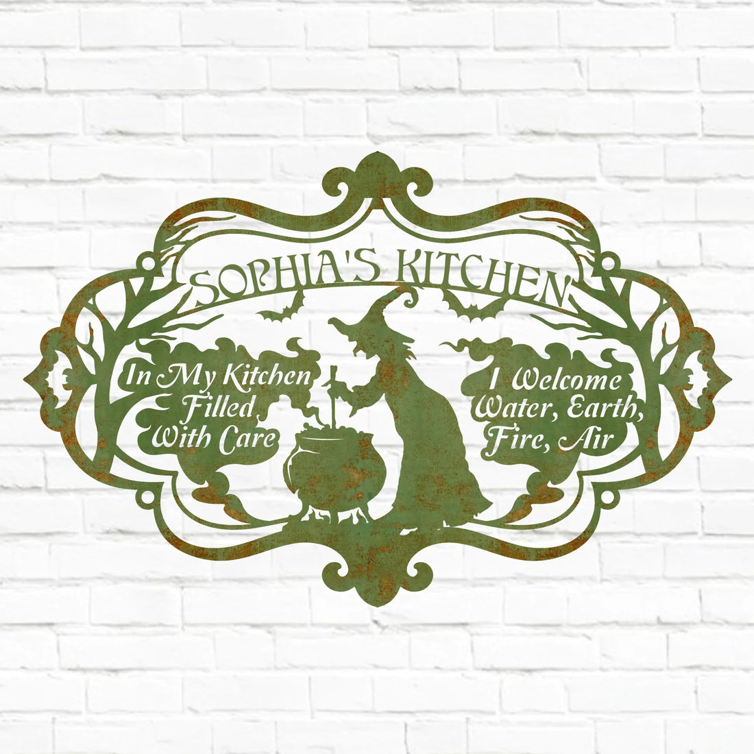 Custom Personalized Witch Kitchen Metal Sign - Gift Idea For Witch Lover - I Welcome Water Earth Fire Air