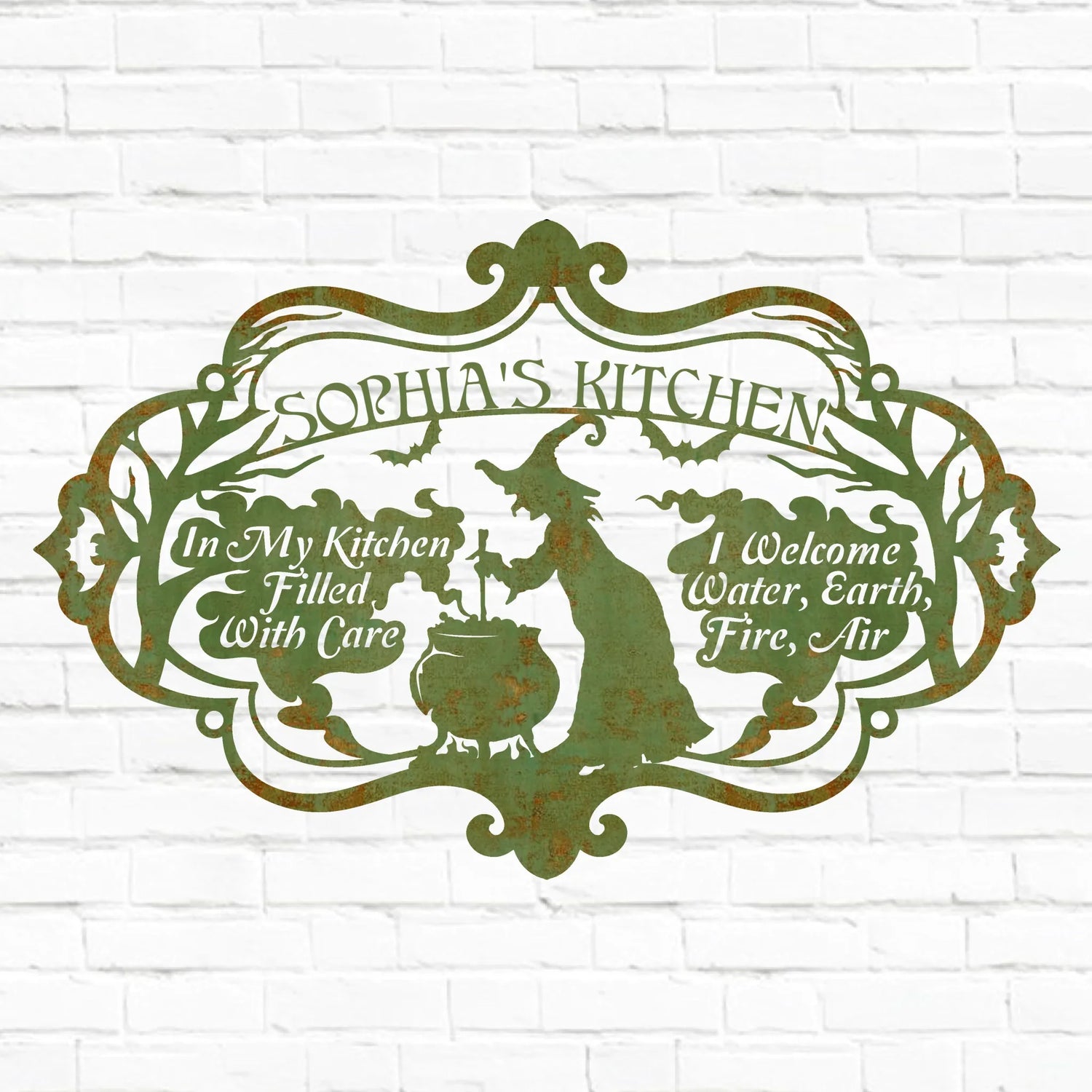 Custom Personalized Witch Kitchen Metal Sign - Gift Idea For Witch Lover - I Welcome Water Earth Fire Air