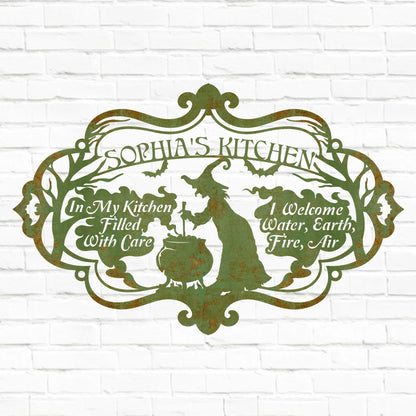 Custom Personalized Witch Kitchen Metal Sign - Gift Idea For Witch Lover - I Welcome Water Earth Fire Air