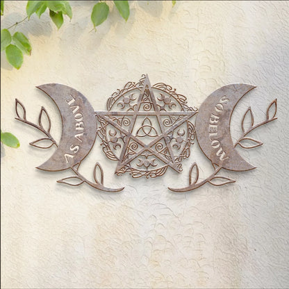 Custom Personalized Triple Moon Pagan Witchy Home Blessing Metal Sign - Pagan Decor Gift - As Above So Below