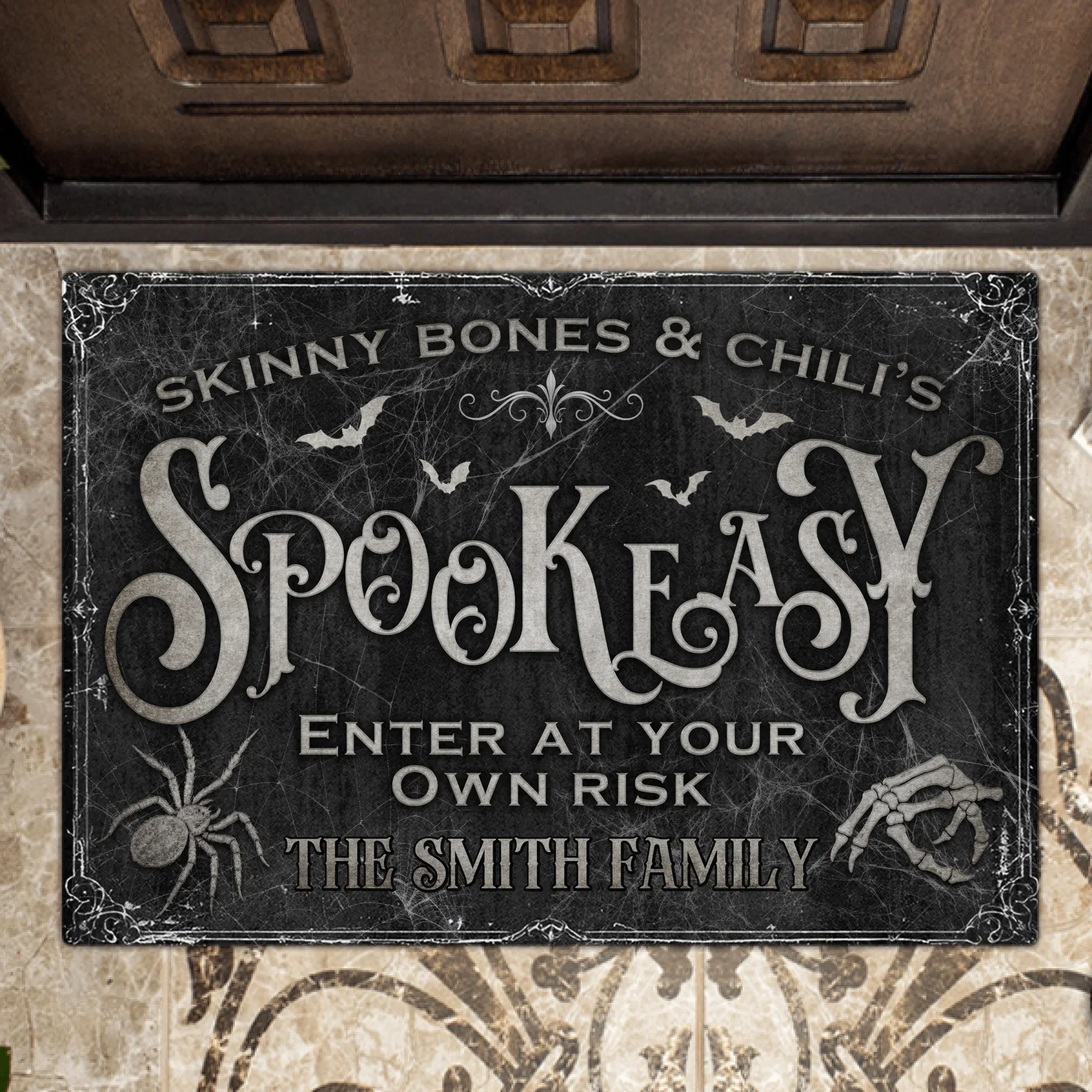Personalized Spooky Doormat - Halloween Gift Idea For Family - Skinny Bones &amp; Chili&