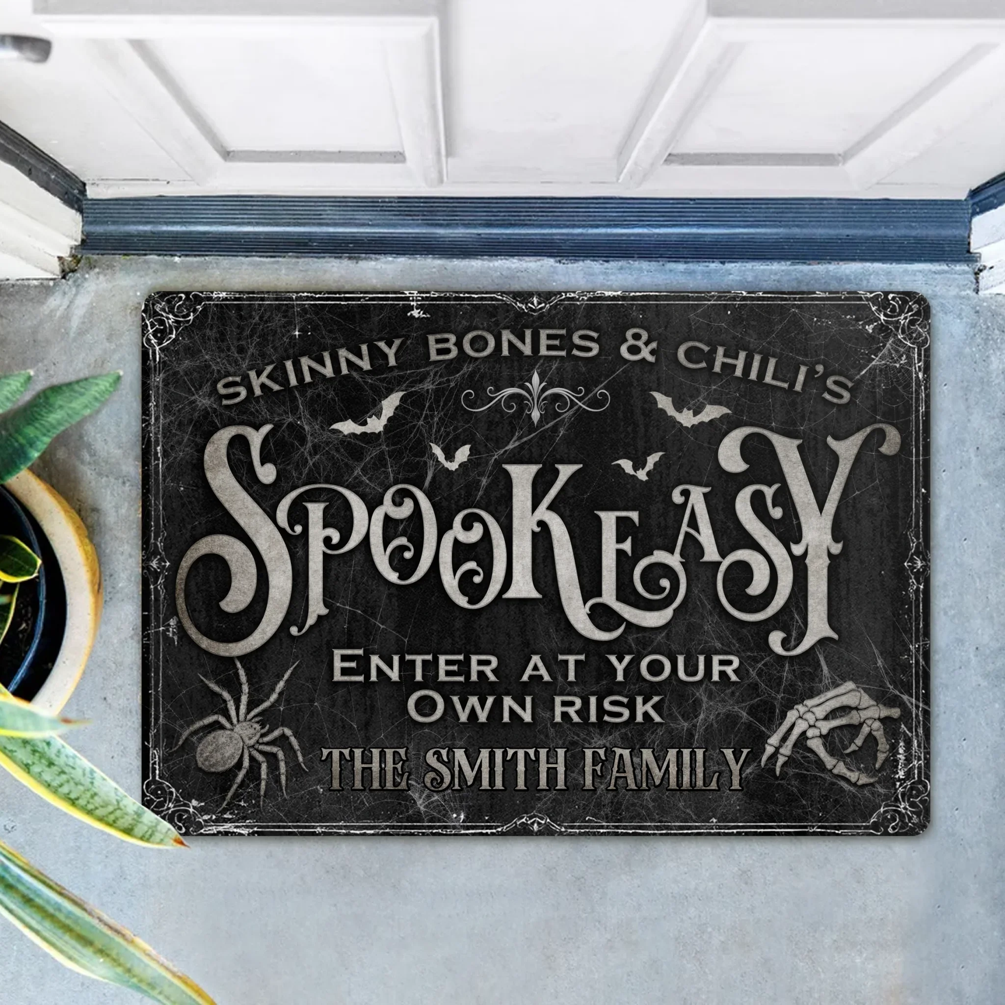 Personalized Spooky Doormat - Halloween Gift Idea For Family - Skinny Bones &amp; Chili&