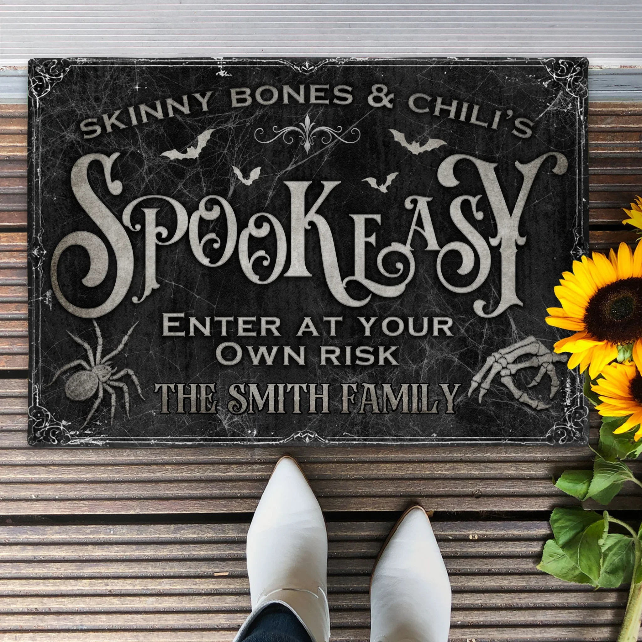 Personalized Spooky Doormat - Halloween Gift Idea For Family - Skinny Bones &amp; Chili&