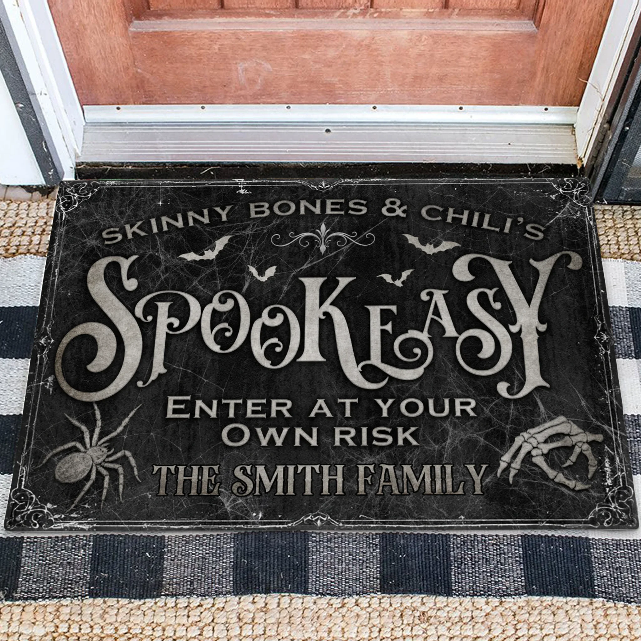 Personalized Spooky Doormat - Halloween Gift Idea For Family - Skinny Bones &amp; Chili&