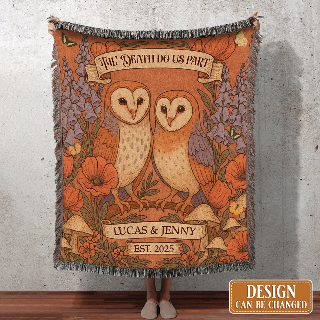 Personalized Owl Couple Cottage Ultra-Soft Fringer Blanket - Gift Idea For Couple - Til&