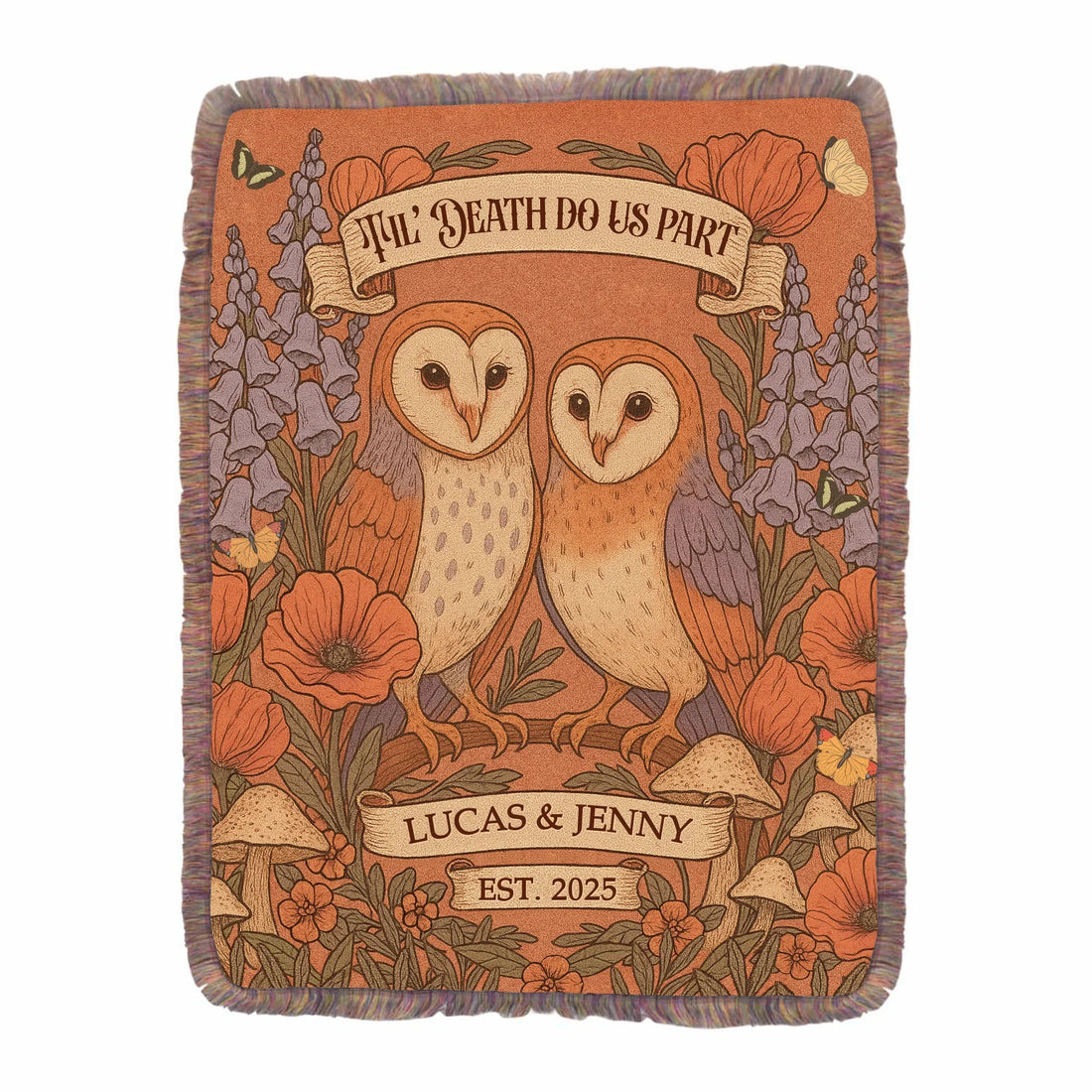 Personalized Owl Couple Cottage Ultra-Soft Fringer Blanket - Gift Idea For Couple - Til&