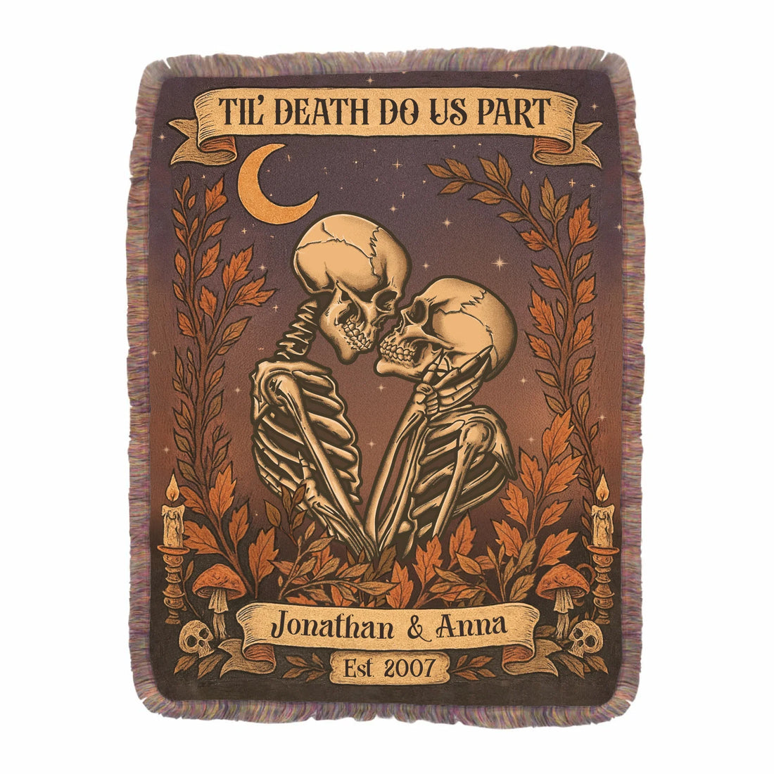Personalized Skeleton Couple Cottage Ultra-Soft Fringer Blanket - Gift Idea For Couple - Til&