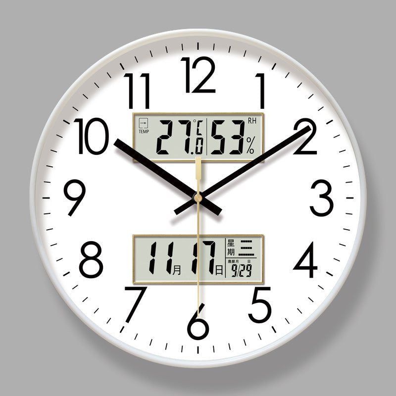 2025 New 10/12/14 - inch Electronic Calendar Wall Clock. Monitors temp &amp; humidity. Dual - display. Mute. Quartz movement.
