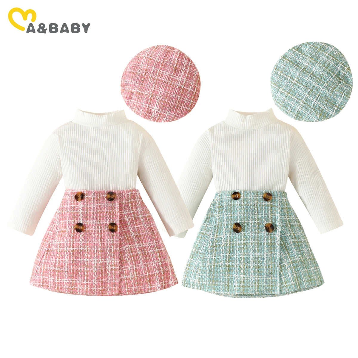 ma&amp;baby 6M-3Y Toddler Infant Newborn Baby Girls Clothes Sets Knit Long Sleeve Tops Plaid Skrits Hat Fall Spring Outfits  D05