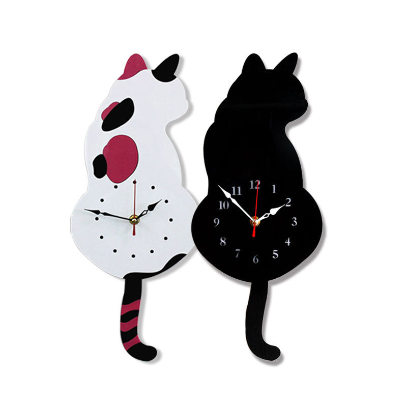 Cartoon art clock home decoration living room wagging tail cat children&