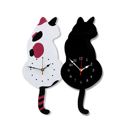Cartoon art clock home decoration living room wagging tail cat children&