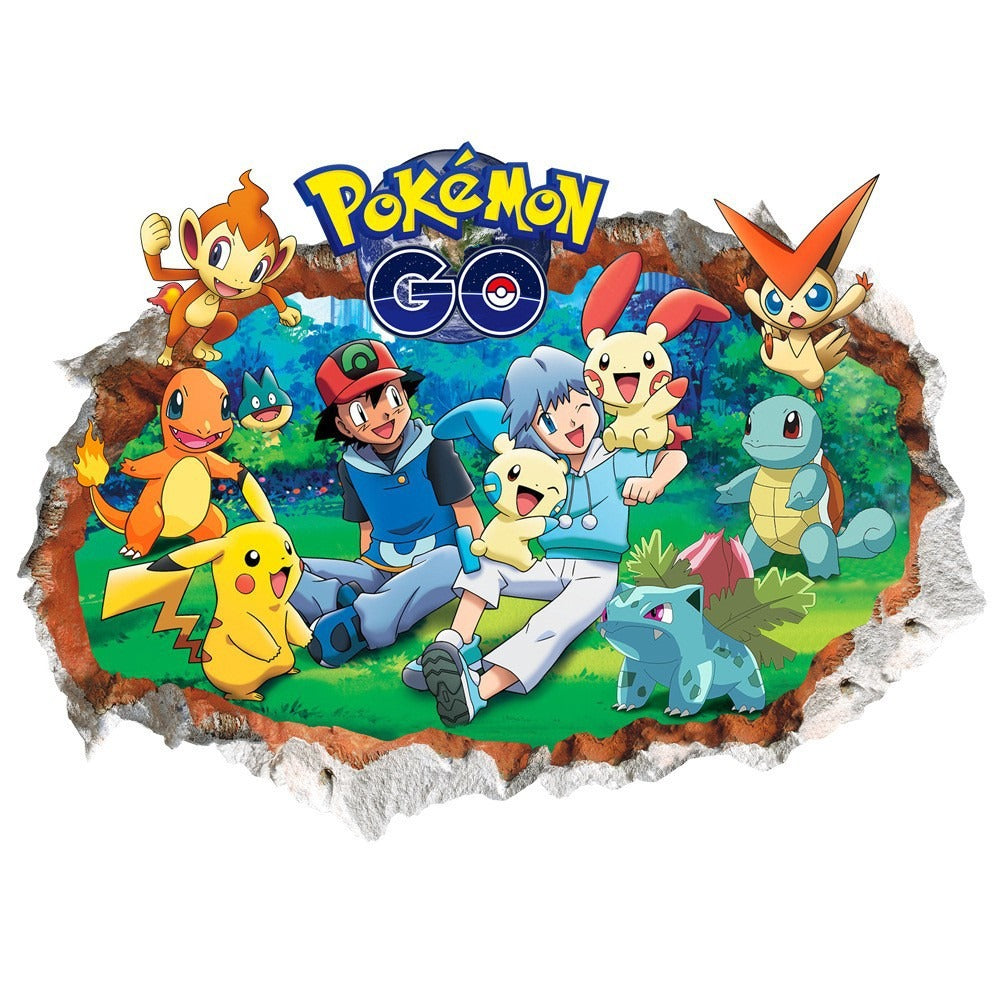 New 3D Pikachu Wall Sticker Pok é mon Wallpaper Self adhesive Cartoon Graffiti Anime Poster Children&