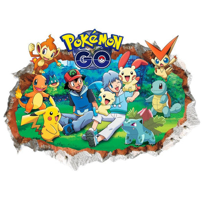 New 3D Pikachu Wall Sticker Pok é mon Wallpaper Self adhesive Cartoon Graffiti Anime Poster Children&