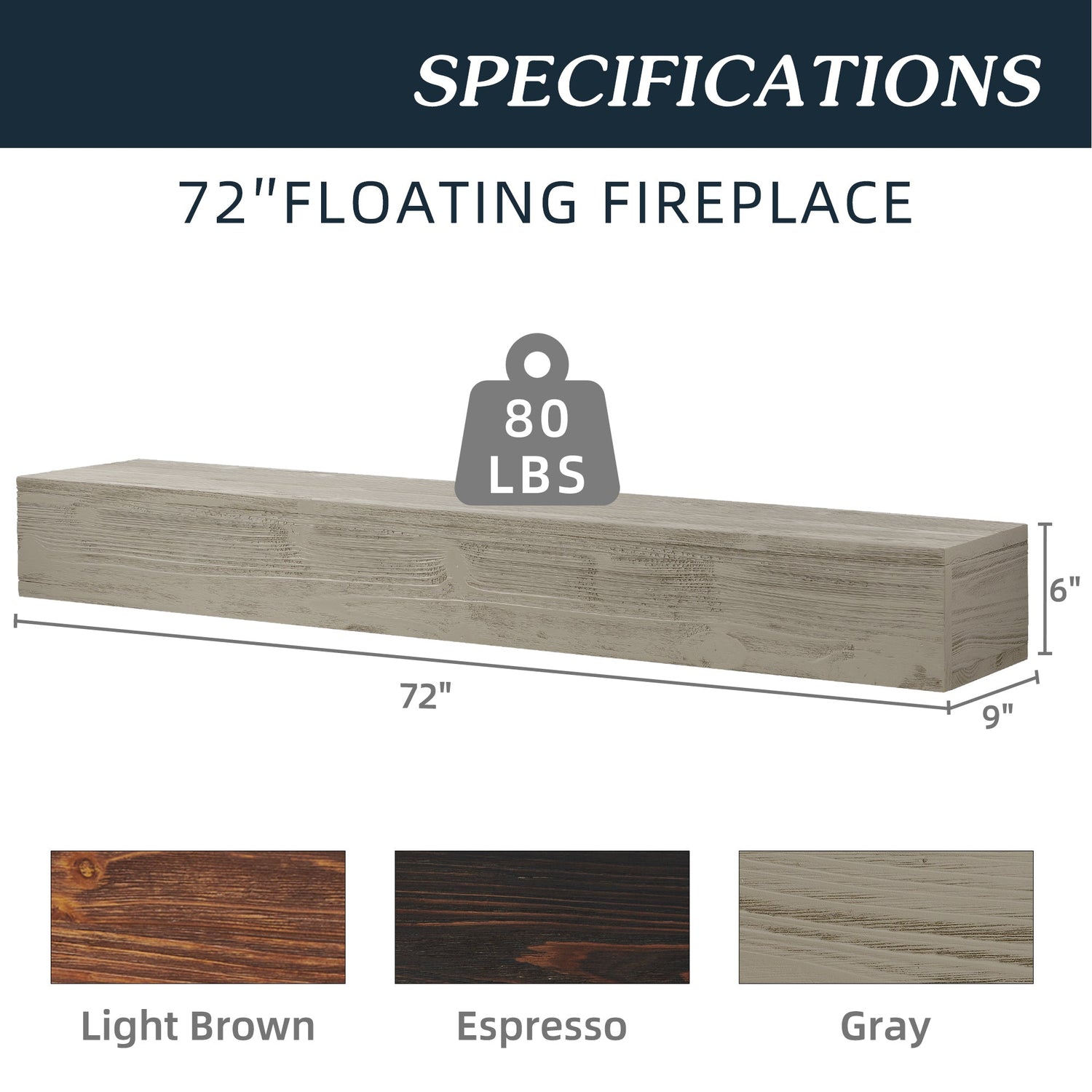 72" Rustic Wood Fireplace Mantel,Wall-Mounted &amp; Floating Shelf for Home Decor
