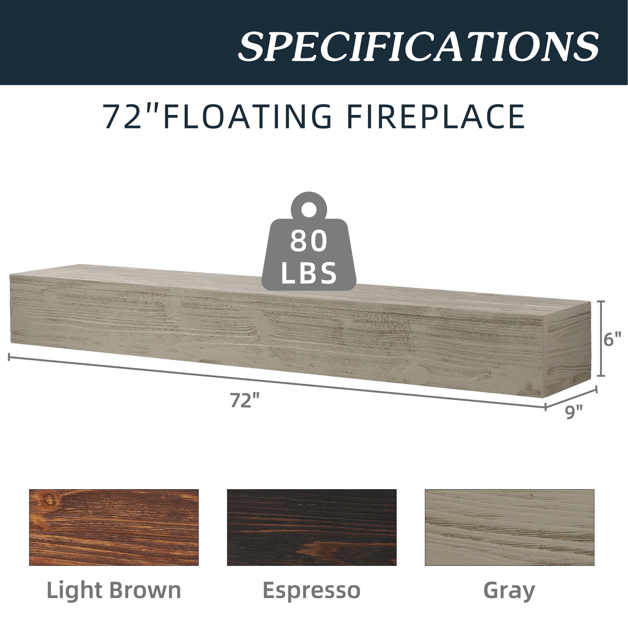 72" Rustic Wood Fireplace Mantel,Wall-Mounted &amp; Floating Shelf for Home Decor
