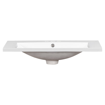 30" Single Bathroom Basin Sink, Vanity Top Only, 3-Faucet Holes, Resin