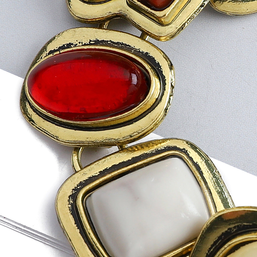 Colorful natural stone crystal glass exaggerated bracelet women&