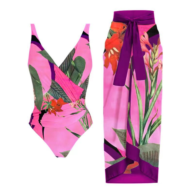 European and American conjoined vacation beach hot spring swimsuit French retro conjoined bikini