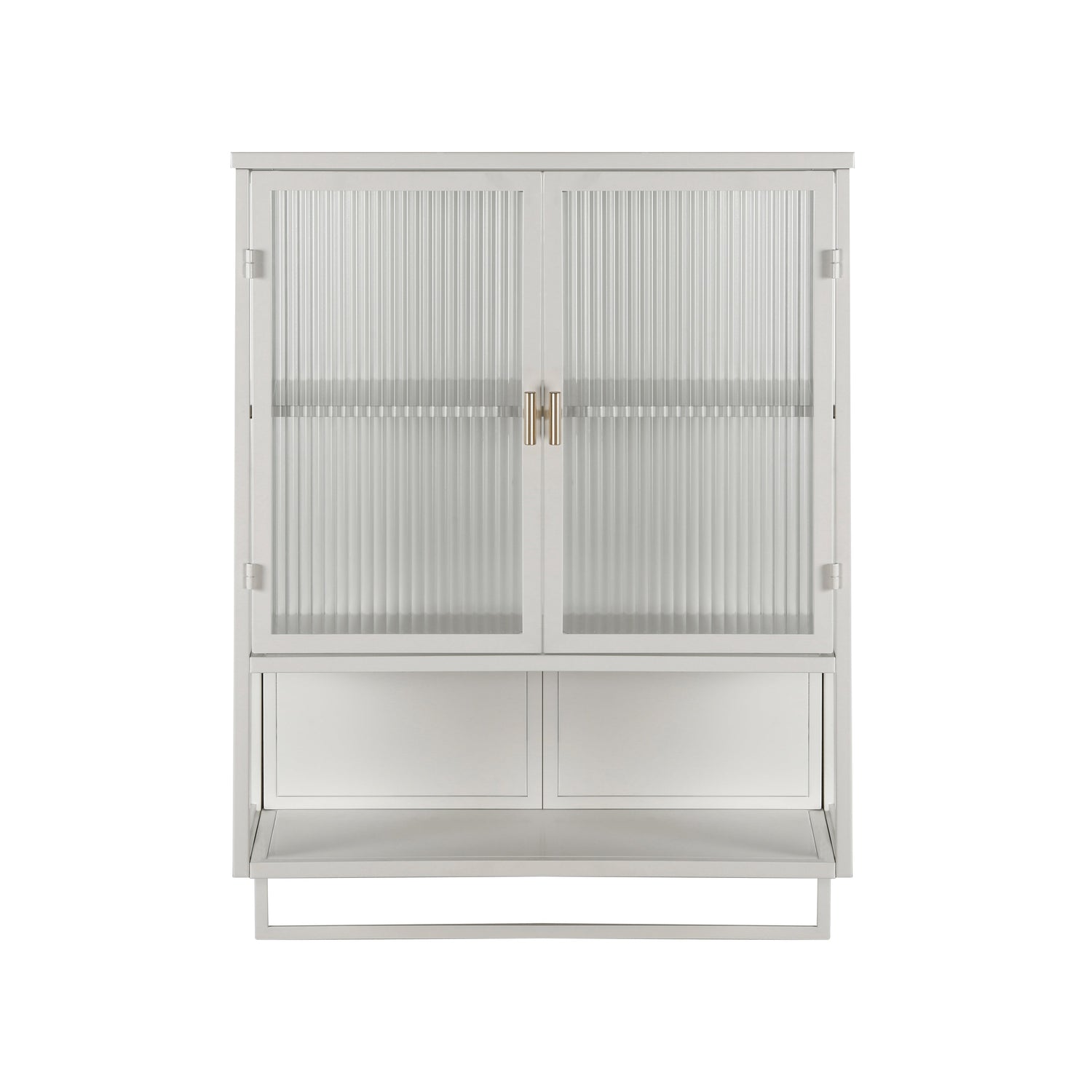 23.62"Glass Doors Modern Two-door Wall Cabinet with Featuring Two-tier Enclosed Storage an Open Shelf and Towel Rack