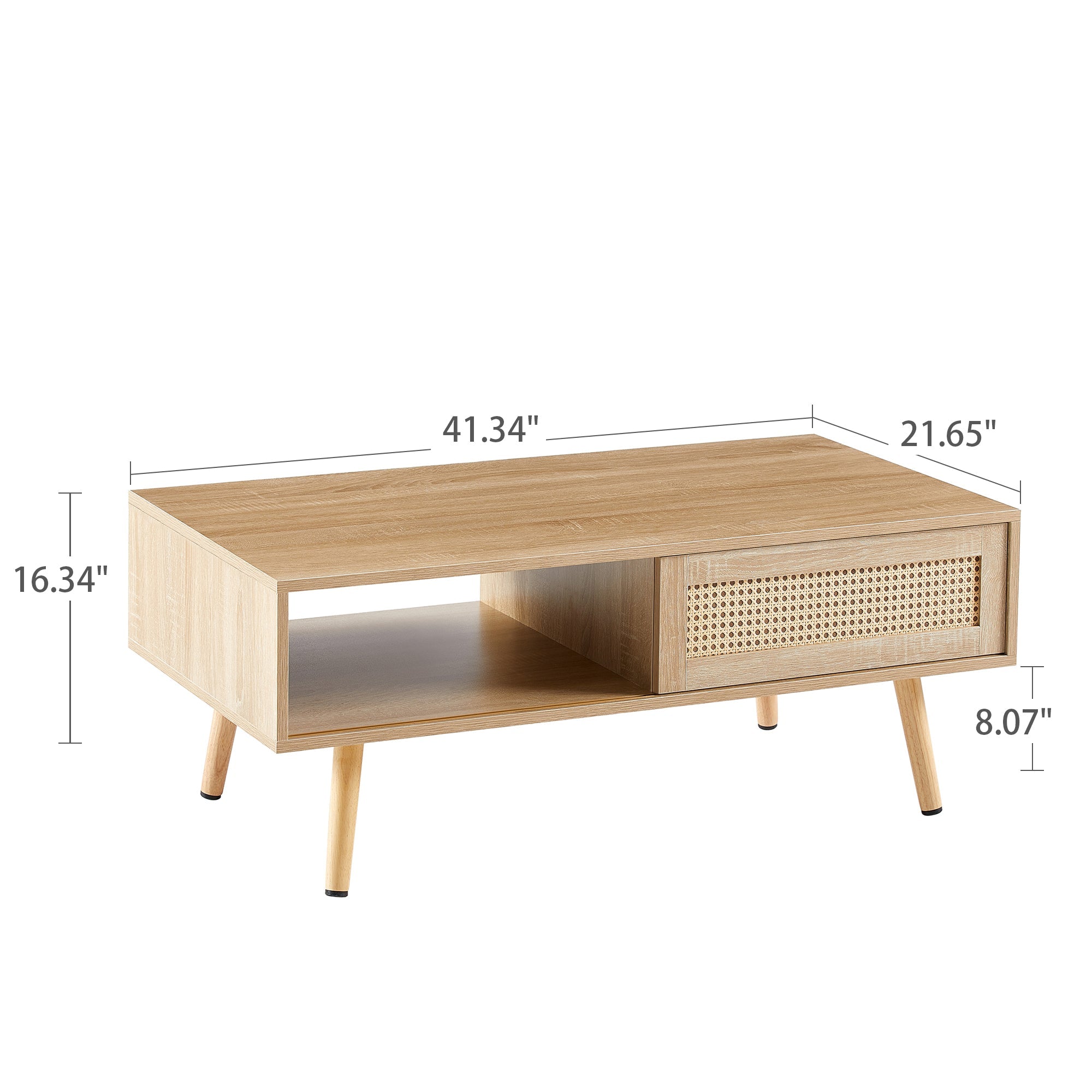 41.34" Rattan Coffee table sliding door for storage solid wood legs Modern table for living room  natural