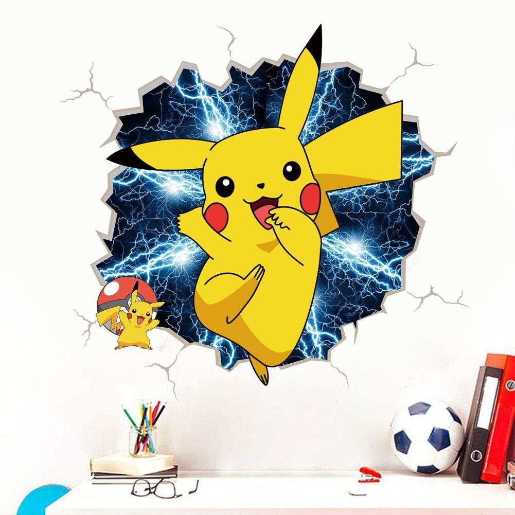 New 3D Pikachu Wall Sticker Pok é mon Wallpaper Self adhesive Cartoon Graffiti Anime Poster Children&