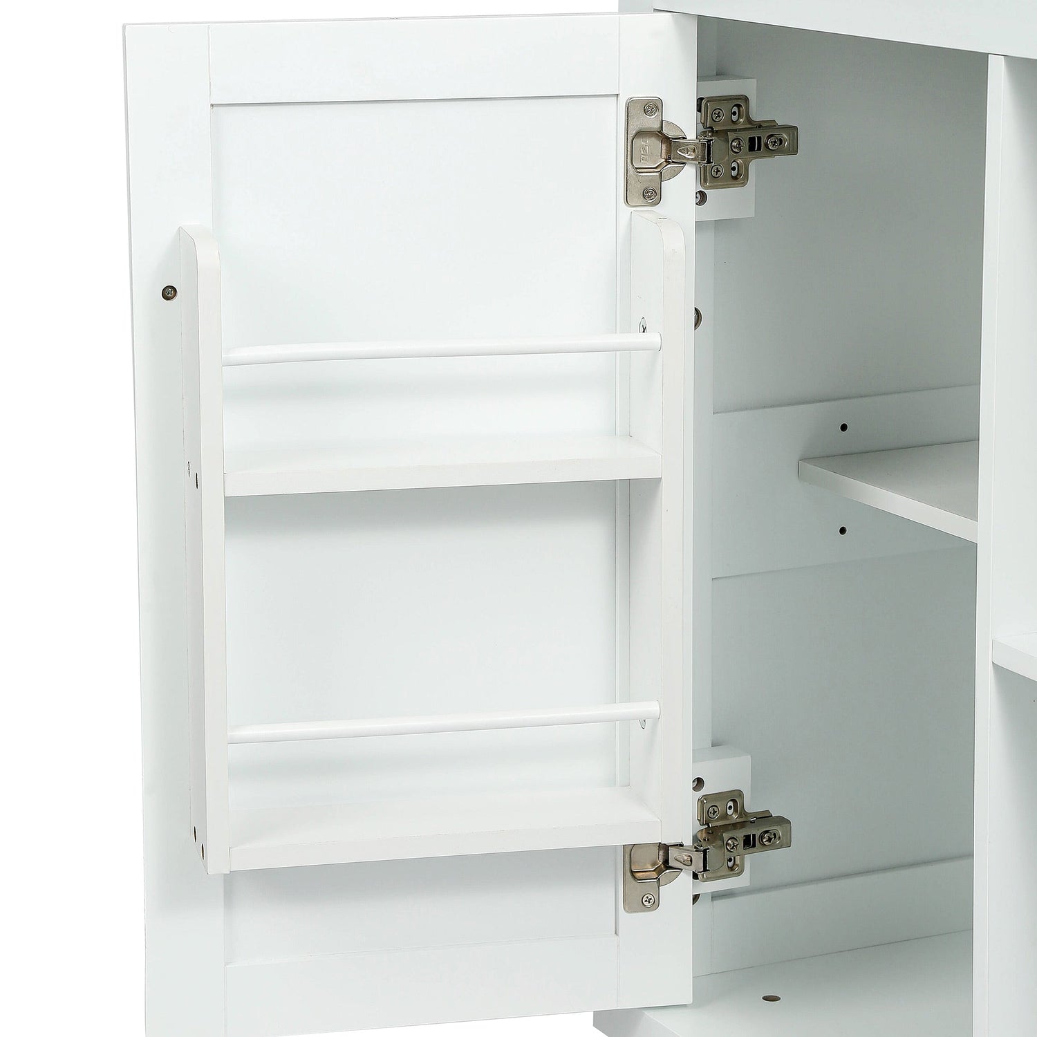 Kitchen trolley with rubber wood leaf countertop, 5-wheel kitchen island, storage cabinet and 3 dining drawers, white