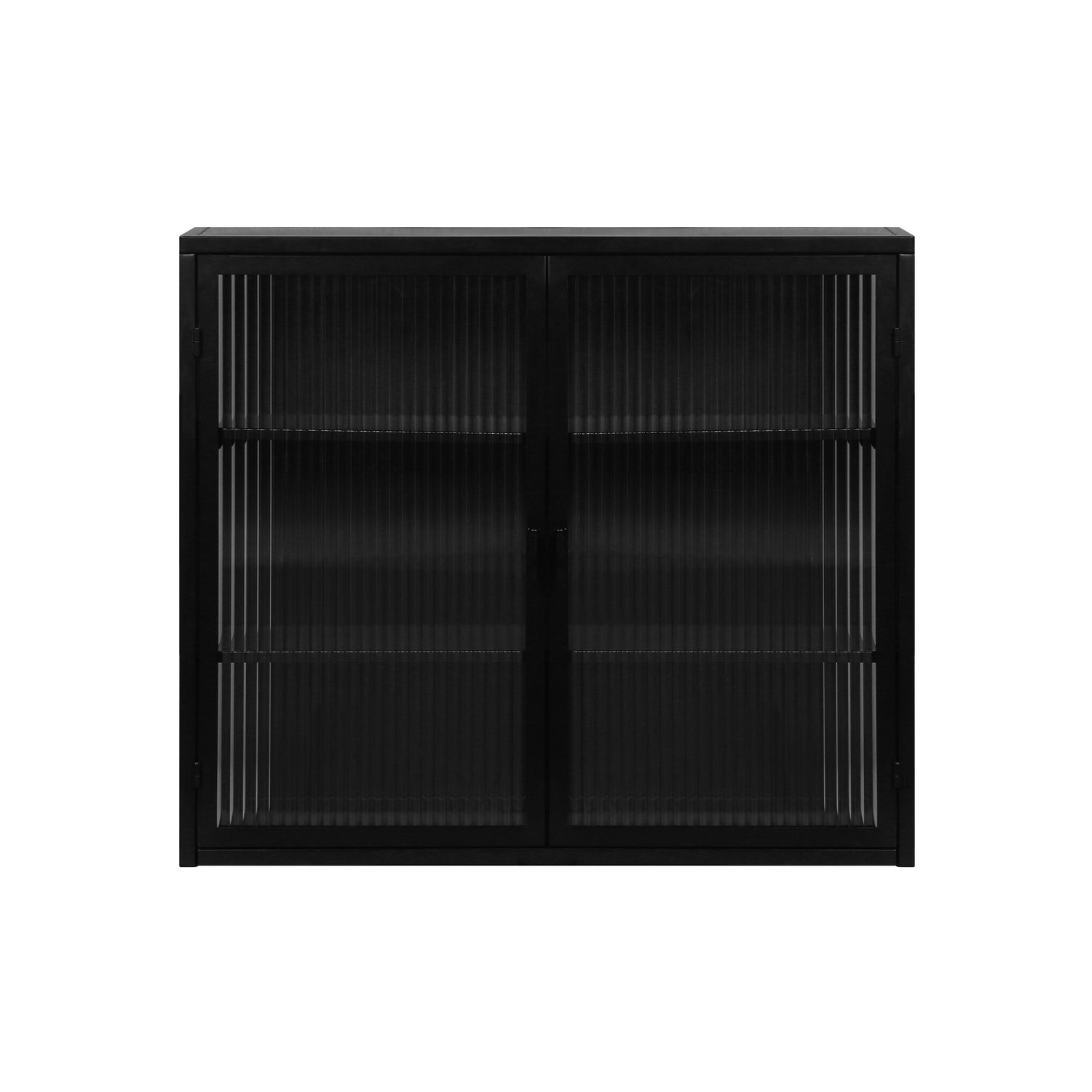 27.56"Glass Doors Modern Two-door Wall Cabinet with Featuring Three-tier Black