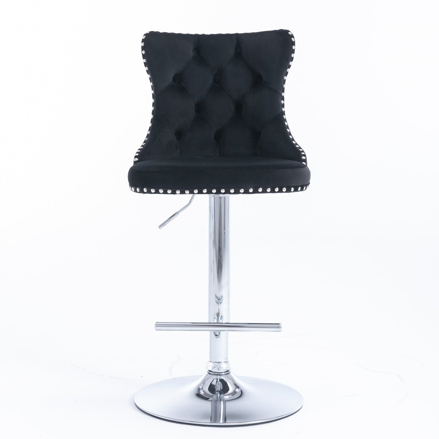 25-33 Inch, Modern Upholstered Chrome base Bar Stools with Back Comfortable Tufted for Home Pub and Kitchen Island（Black,Set of