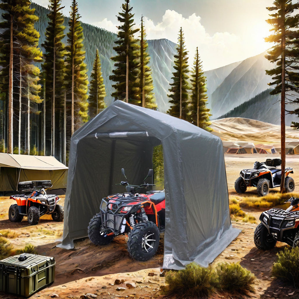 7x12 ft Outdoor Gazebo Portable Storage Shelter Shed with 2 Roll up Zipper Doors &amp; Vents Carport
