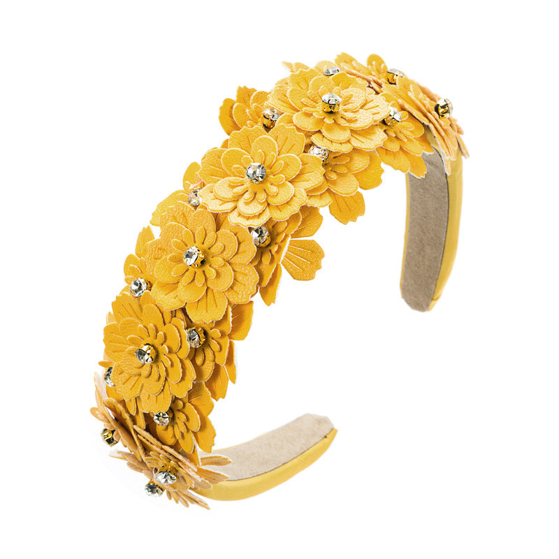 Small Fresh Colorful Flowers Headdress Glass Diamond Retro Headband Female Trendy Hair Band Hair Accessories