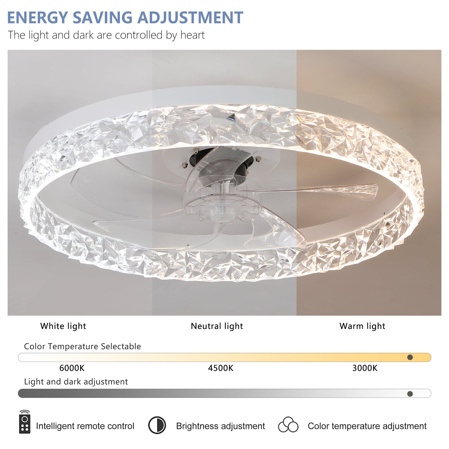 Acrylic Dimmable Ceiling Fan Light