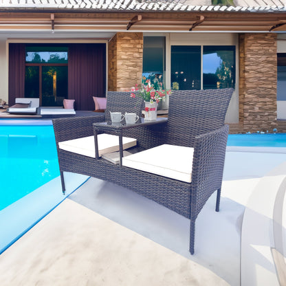 Wicker Patio Conversation Furniture Set Outdoor Furniture Set with Removable Cushions &amp; Table