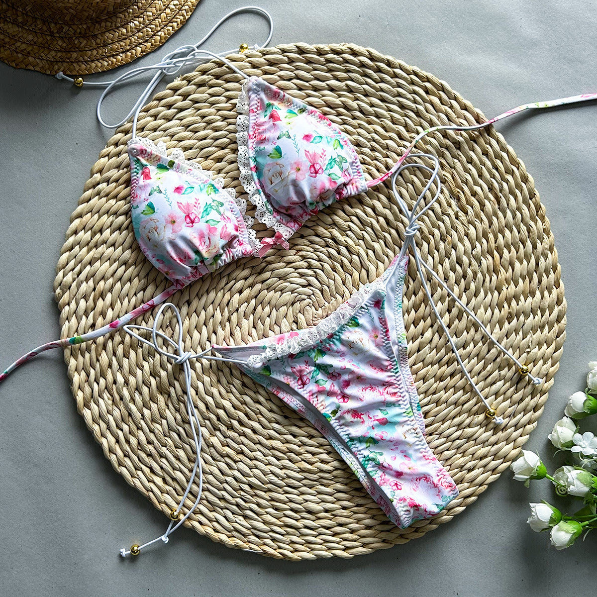 European and American sexy bikini print lace up split women&