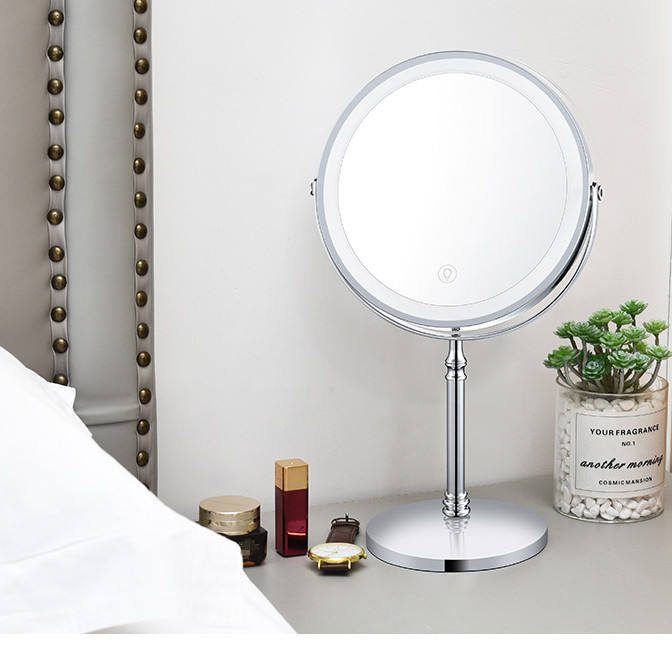 Dual sided 8" USB Wireless 1X&amp;10X Rechargeable Vanity makeup mirror with lights