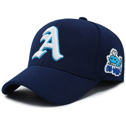 Fashion Gothic Letter A Side Whale Embroidery Baseball Caps Spring and Autumn Outdoor Adjustable Casual Hats Sunscreen Hat