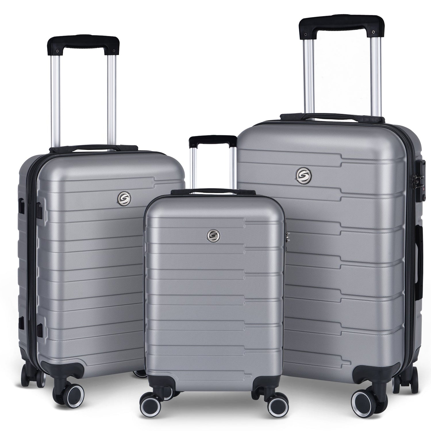 Luggage Suitcase 3 Piece Sets Hardside Carry-on luggage with Spinner Wheels 20"/24"/28" Silver+Grey + ABS