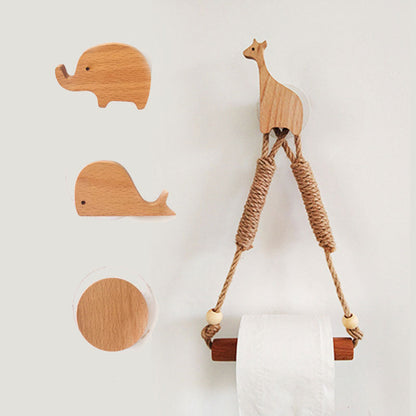 Nordic Indoor Wooden Solid Wood Hemp Rope Animal Tissue Holder Children&