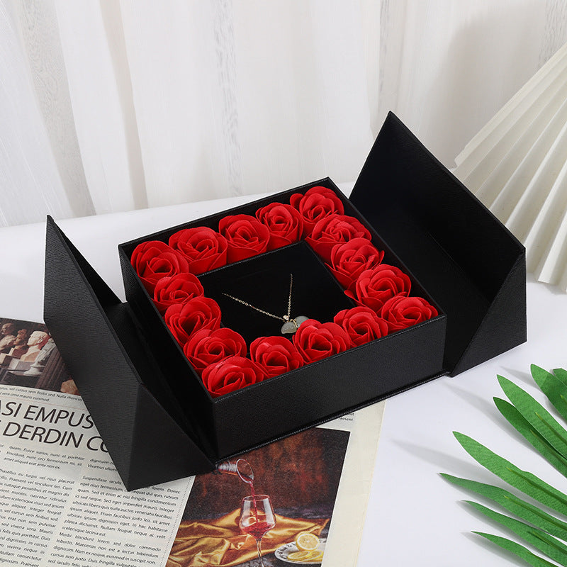 Double door 16 roses eternal flower gift box holiday necklace ring bracelet Valentine&