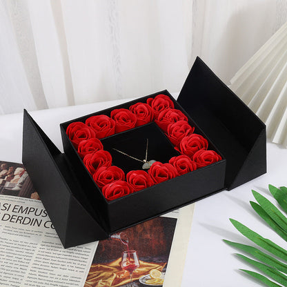 Double door 16 roses eternal flower gift box holiday necklace ring bracelet Valentine&