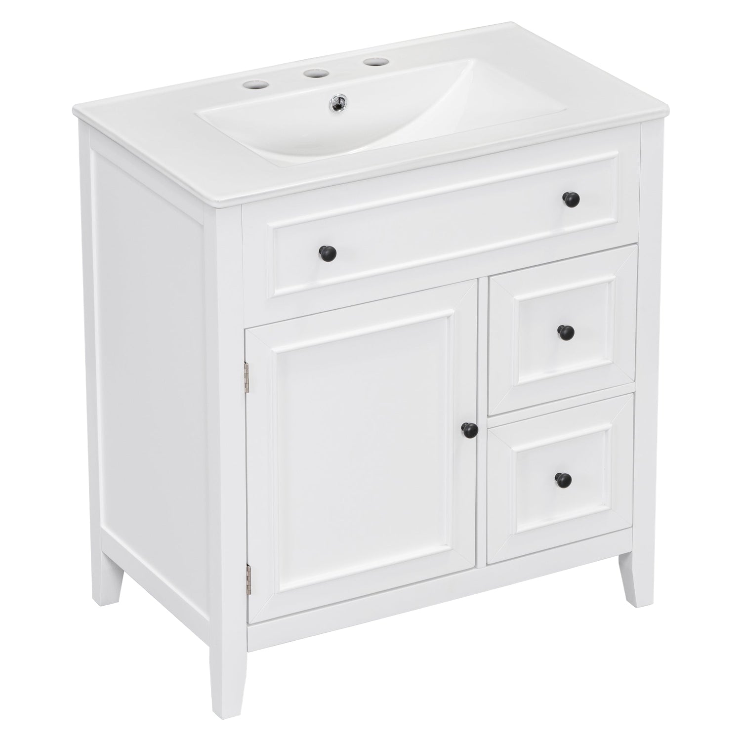 30" Bathroom Vanity with Sink Top, Bathroom Vanity Cabinet with Door and Two Drawers, Solid Wood Frame, One Package, White