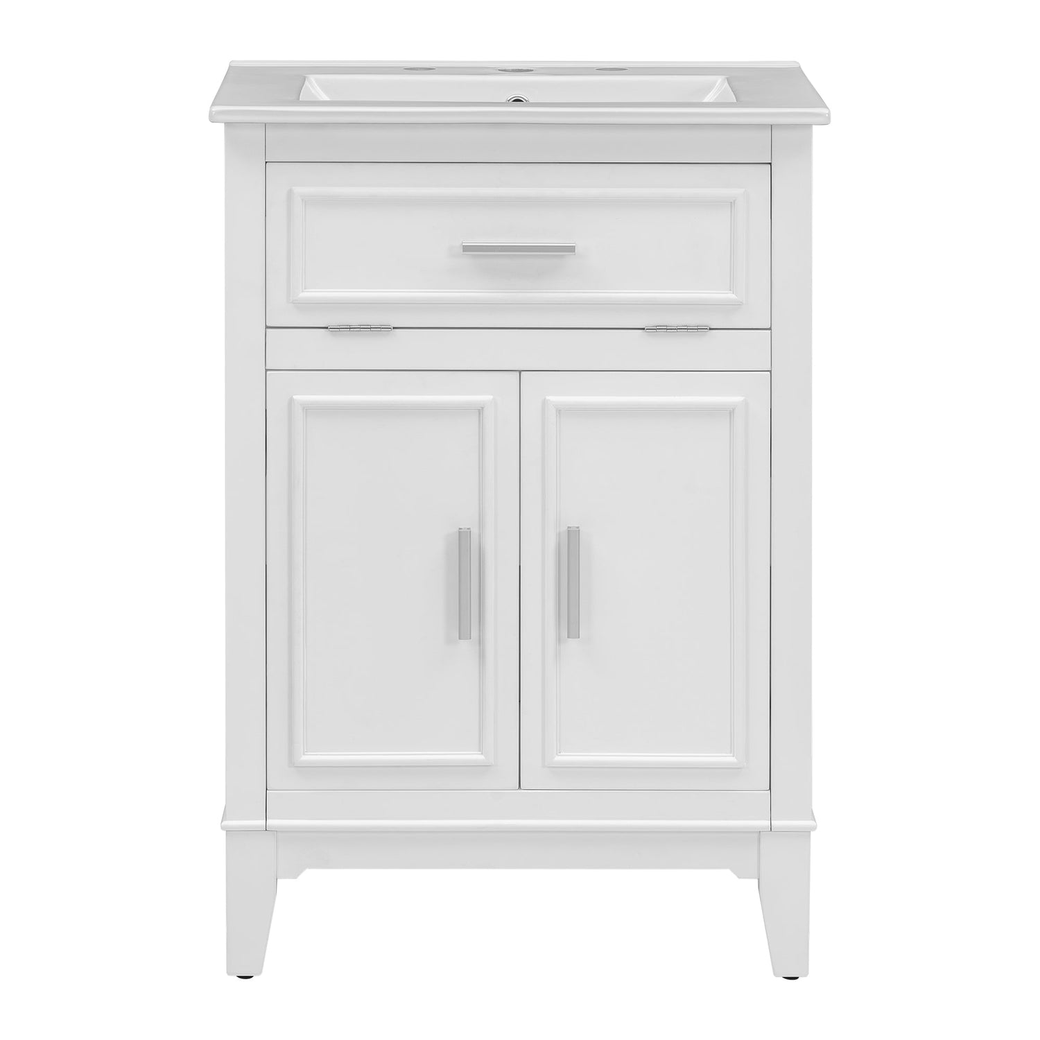 24" Bathroom Vanity with Sink, Bathroom Vanity Cabinet with One Flip Drawer and Doors, Solid Wood and MDF, White