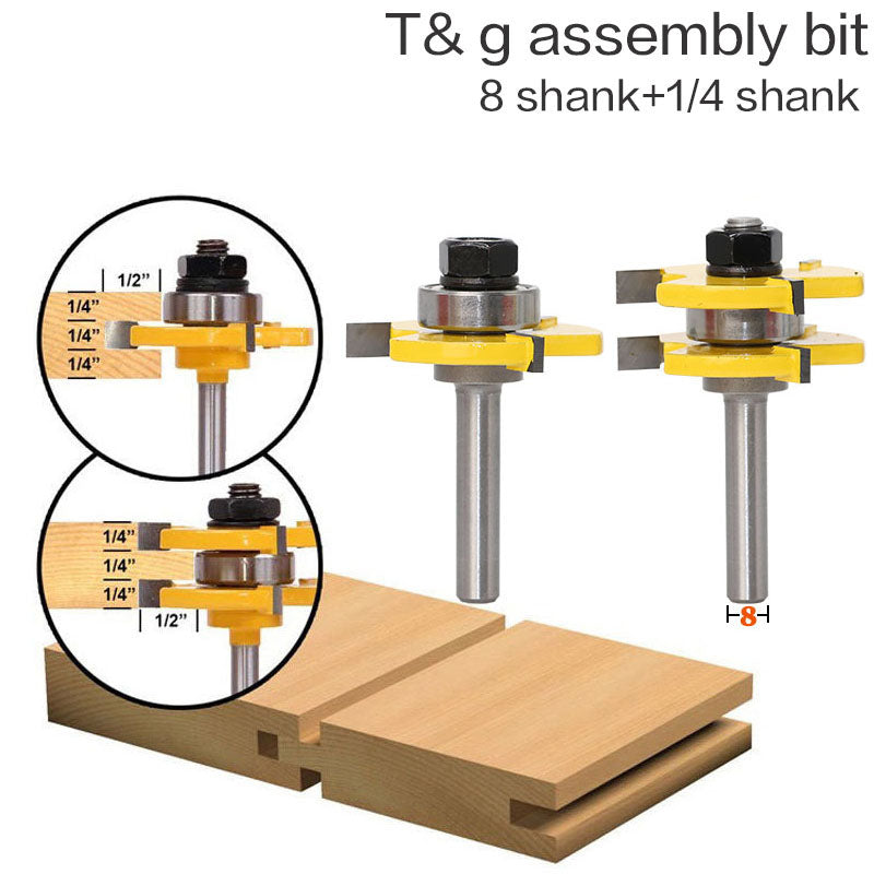 2 pc 8mm Shank high quality Tongue &amp; Groove Joint Assembly Router Bit Set 3/4 Stock Wood Cutting Tool