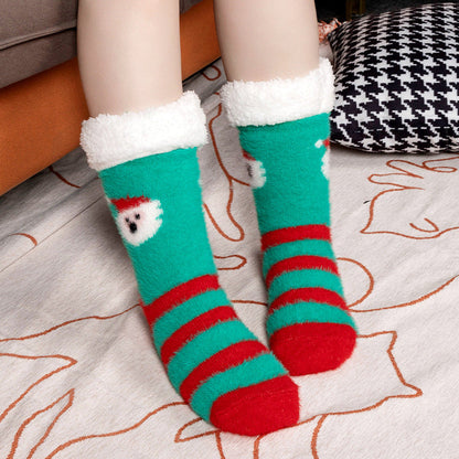 Christmas Floor Socks Indoor Home Sleep Winter Plush Thick Long Socks Women&