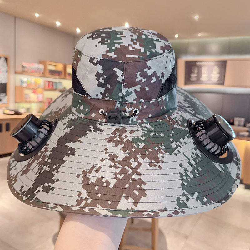 Solar powered fan large brim hat men&